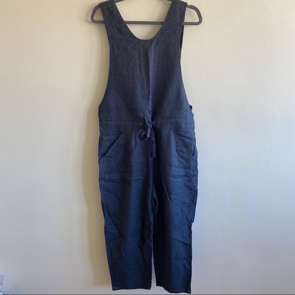 Not Perfect Linen Navy Jumpsuit Sz Small - Picture 2 of 7